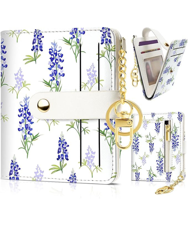 Sodsay Small Slim Wallet Women RFID Blocking, PU Leather Bifold Ladies Wallet with Zipper Coin Pocket, Thin Cute Travel Card Wallets for Girls, Blue Elegance