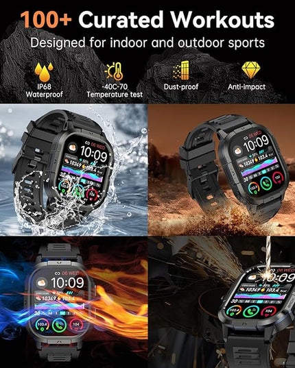 Smart Watch for Men Fitness Tracker: Military Waterproof Make Answer Call Digital Mens Watches Running Step Pedometer Smartwatch Android Phone iPhone Samsung Compatible Sleep SpO2 Heart Rate Monitor