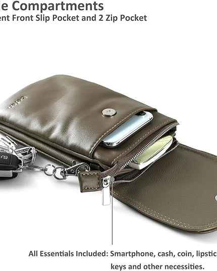 befen Genuine Leather Crossbody Cell Phone Purse for Women, Small Zip Around RFID Blocking Crossbody Wallet Bags