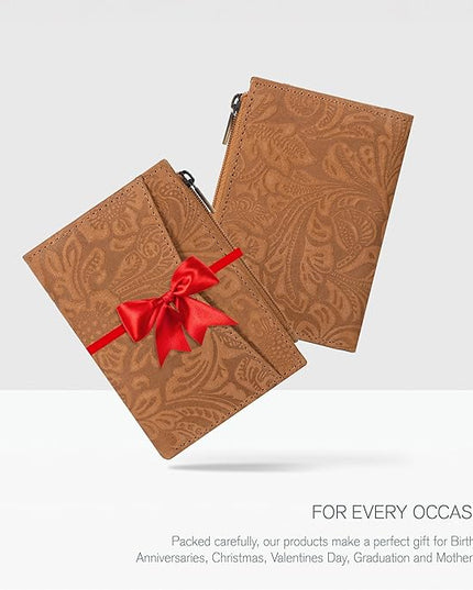 Oak Leathers Leather Wallet For Women - Small RFID Coin Purse Credit Card & ID Holder for Ladies, Gift for Women's, Bifold Wallets (Crazy Horse Cognac Flower)