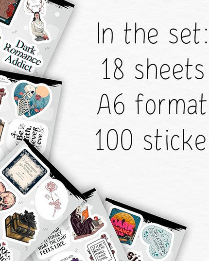 100Pcs Dark Romance Stickers for Water Bottle - Dark Book Stickers, Booktok Decals - Gifts for Book Lovers