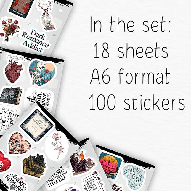 100Pcs Dark Romance Stickers for Water Bottle - Dark Book Stickers, Booktok Decals - Gifts for Book Lovers