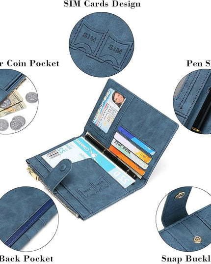 RFID Blocking Leather Passport Wallet Cover Case with Pen and Card Slots Travel Wallet for Women/Men Travel Must Haves Accessories