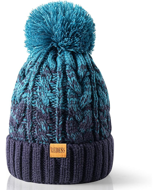 REDESS Women Winter Pompom Beanie Hat with Warm Fleece Lined, Thick Slouchy Snow Knit Skull Ski Cap