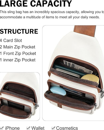 MASINTOR Sling Bag for Women - Crossbody Bags Fanny Pack with Vegan Leather - Adjustable Sling Backack for Travel