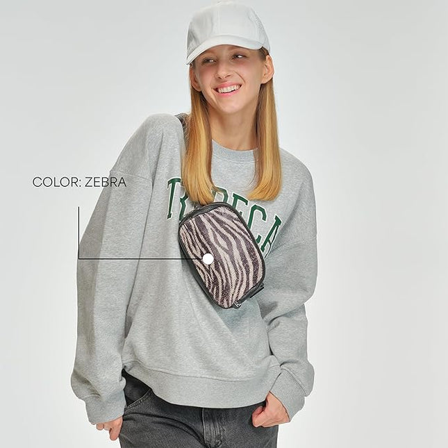 C.C Animal Print Rhinestone Fanny Pack – Leopard & Zebra Waist Bag, Crossbody Belt Bag with Adjustable Strap (Animal Print - Zebra)