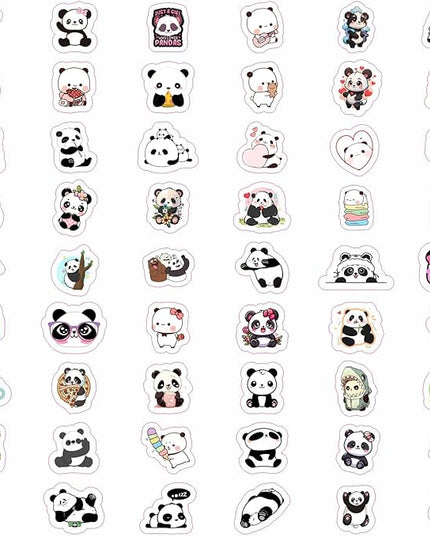 BulbaCraft 100Pcs Panda Stickers for Water Bottle and Laptop - Panda Party Supplies & Decorations, Waterproof Vinyl Decals, Cute Animal and Bear Stickers, Gifts for Women & Men