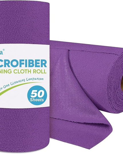 AIDEA Microfiber Cleaning Cloth Roll, 50PK, Reusable Paper Towels Tear Away Cloth, Microfiber Towels for Cars, Lint Free Cleaning Rags for House, Kitchen, Window, 11.5"×11.5", Purple