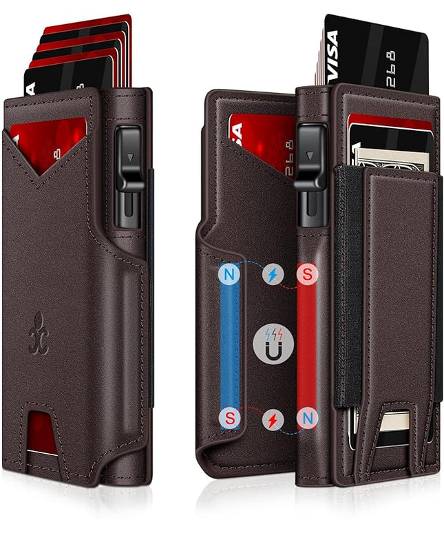 Wallet for Men Wallet with Slim Pop Up Card Holder 9-13 Cards, Bifold Minimalist Smart Wallet RFID Blocking Credit Card Holder with ID Window & Stretchable Cash Slot