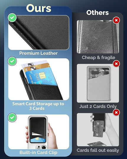 SS Magnetic Wallet Compatible with iPhone 16 15 14 13 12 Pro Max Plus Series - Strongest Magnetic Leather Card Holder Stick on for Apple Cell Phone, Mag Safe Wallet for Women Men (Black)