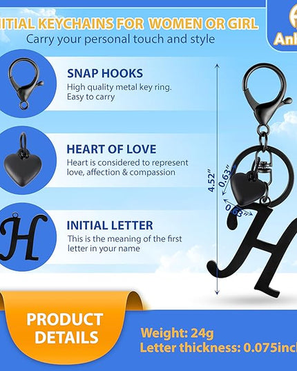 A-Z Heart Initial Letter Keychain, Stainless Steel Alphabet Charm for Handbags, Gift for Women and Girls