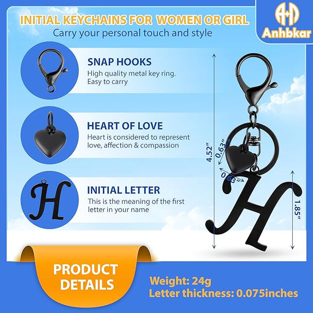 A-Z Heart Initial Letter Keychain, Stainless Steel Alphabet Charm for Handbags, Gift for Women and Girls