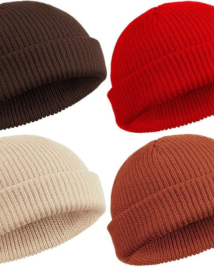 SATINIOR 4 Pieces Trawler Beanie Watch Hat Roll up Edge Skullcap Fisherman Beanie Unisex