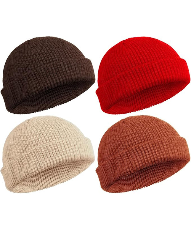 SATINIOR 4 Pieces Trawler Beanie Watch Hat Roll up Edge Skullcap Fisherman Beanie Unisex