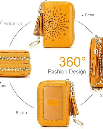 APHISON RFID Credit Card Holder Zipper Card Case Keychain Small Wallet for Women 1942-2 YELLOW