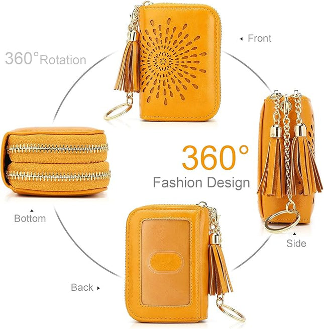 APHISON RFID Credit Card Holder Zipper Card Case Keychain Small Wallet for Women 1942-2 YELLOW