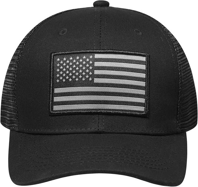 AURR American Flag Trucker Hat, Patriotic Baseball Cap for Men & Women, Breathable Mesh Adjustable Snapback, USA Flag Patch