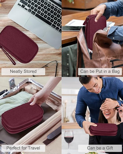FYY Electronic Organizer, Travel Cable Organizer Bag Pouch Electronic Accessories Carry Case Portable Waterproof Double Layers All-in-One Storage Bag for Cable, Cord, Charger, Phone, Earphone Wine Red