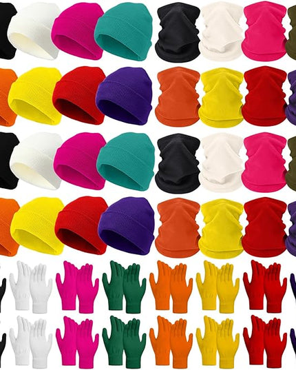 Yunsailing 48Pcs Bulk Winter Beanie Hat Scarf Gloves Winter Set for Men Women Knit Beanies Homeless Care Package Supplies