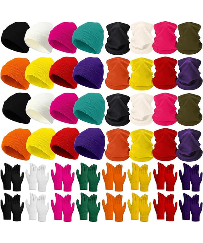Yunsailing 48Pcs Bulk Winter Beanie Hat Scarf Gloves Winter Set for Men Women Knit Beanies Homeless Care Package Supplies