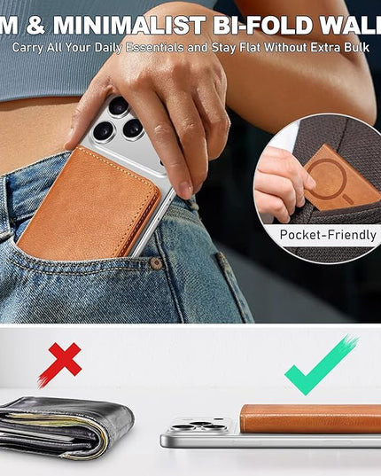 TUCCH for Magsafe Wallet with 6 Card Holders, RFID Blocking [Clear ID Window] PU Leather Folio Magnetic Phone Wallet for iPhone 17/16/15/14/13/12/Plus/Air/Pro/Pro Max Series, Textured Brown