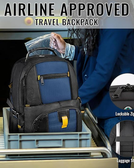 YOREPEK 18.4 Laptop Backpack, Large Backpacks with USB Charger Port, TSA Friendly Flight Approved Weekend Carry on Backpack with Luggage Strap for Men and Women, Roy Blue