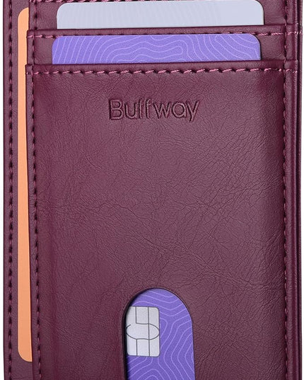 Buffway Slim Minimalist Front Pocket RFID Blocking Leather Wallets for Men and Women - Alaska Purple