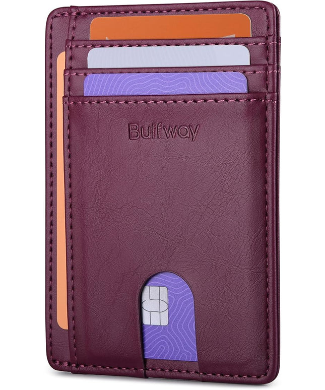 Buffway Slim Minimalist Front Pocket RFID Blocking Leather Wallets for Men and Women - Alaska Purple