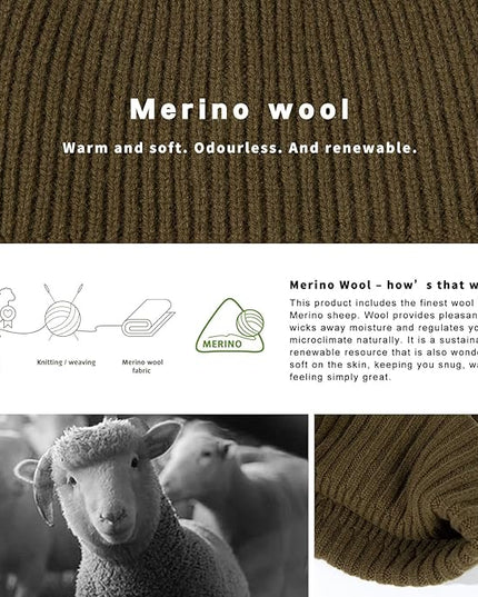 TOP-EX PolarWool™ 100% Merino Wool Short Fisherman Beanie Hats for Men Women Knit Skull Cap Cuffed Beanies Warm Winter Hats