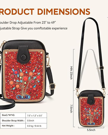 Women's Small Crossbody Cell Phone Bag, Boho Colorful Beaded Purse Wallet with Handmade Cute Patterns