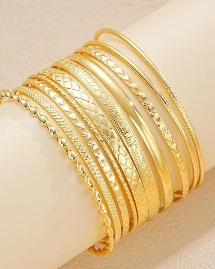 ÌF ME Gold Bangle Bracelets for Women, Indian Bangles Stackable Set, Multi Layer Textured 14K Gold Plated Chunky Bracelets Boho Jewelrys Set