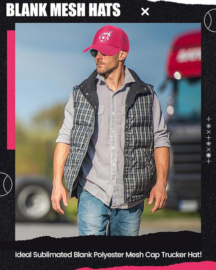 10 Pcs Sublimation Blank Trucker Hats Bulk Mesh Baseball Cap Polyester Mesh Trucker Hat for Men and Women