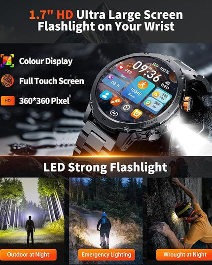 LIGE Smart Watch for Men with 1000mah,1.7" Smartwatch with Always Display,100+ Sports Modes,Flashlight,Health Tracker,IP68 Waterproof, Smart Watch for Android iOS Black