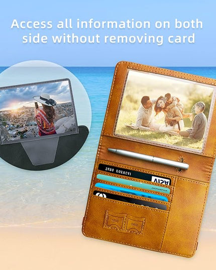 WALNEW Passport Holder for Travel, RFID Passport Cover Wallet for Women Men, PU Leather Passport Book Card Holder Case with Pen (Upgraded, Upgraded-Brown)