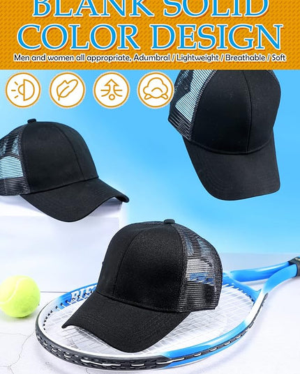 24 Pack Sublimation Blank Trucker Hats Bulk Mesh Black Baseball Caps Adjustable for Men Women Teen Sport DIY Custom