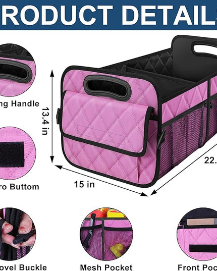 Deosk Car Trunk Organizer for SUV, Car Organizers and Storage with 6 Pocket, Car Accessories for Women/Men 70L Waterproof Polyester Trunk Organizer(Large, Pink)