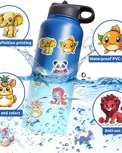 100 PCS Cute Stickers, Holographic Laminated Thickened Vinyl Big-Eye Animal Water Bottle Sticker Classroom| Easier to Peel Off| Scratch & Fade Resistant| No Curling| Reusable