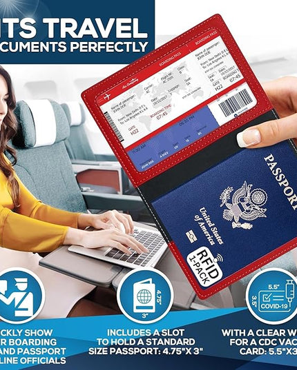 Ciana RFID Passport Holder for Travel – PU Leather Passport Cover and Card Holder for Men & Women – Slim Passport Holder with Card Protector Slot, Travel Must Haves (Red)