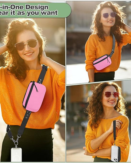Clip and Go Strap for Phone with Wallet Crossbody, Adjustable Phone Lanyard with Detachable RFID Wristlet Wallet & Ultra-Thin 360° Rotatable Metal Tabs for All Smartphones (Pink)