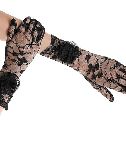 BABEYOND Lace Gloves Women - Floral Opera Gloves Stretchy Elegant Tea Party Accessories for Wedding Prom Evening Party