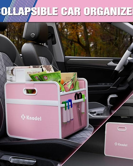K KNODEL Car Trunk Organizer, Foldable Organizer for Car, Automotive Consoles & Organizers, Storage with Reinforced Handles (Medium, Pink)