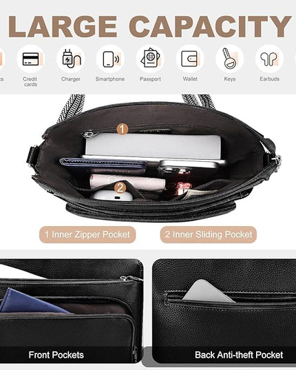 Anti-Theft Crossbody Purse for Women, Crossbody Shoulder Bag with Built-in Wallet & RFID Blocking for Travel Workout
