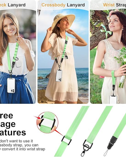 Adjustable Crossbody Phone Lanyard, Universal Phone Wrist Strap and Phone Neck Strap with Tether Tab, Phone Lanyard with Quick Release, Suitable for iPhone and Most Smartphones, Light Green