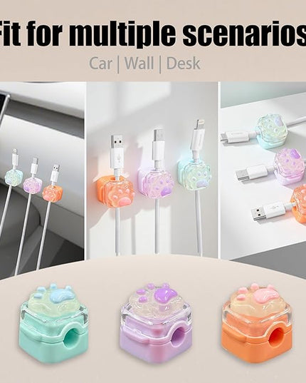 9Pack Magnetic Cable Clips for Nightstand, Adhesive Night-Glowing Cord Holder Organizer for Office Home Desk Wall Car (Star Cat Strawberry)