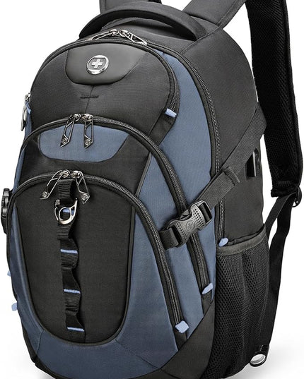 Swissdigital Design Laptop Backpack, Travel Backpack with USB Charging Port Fits 15.6 inches Computer, 31L College School Bookbag for Men,Haze Blue/Black | SD803-16