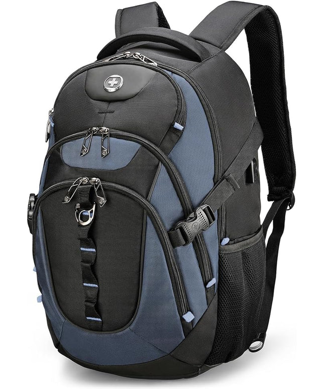 Swissdigital Design Laptop Backpack, Travel Backpack with USB Charging Port Fits 15.6 inches Computer, 31L College School Bookbag for Men,Haze Blue/Black | SD803-16