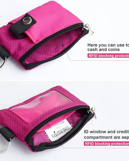 Minimalist RFID Blocking Small Wallet with ID Window,WaterResistant Zip Id Case Wallet with Lanyard Keychain for Cards,Cash,Travel,Women,Men