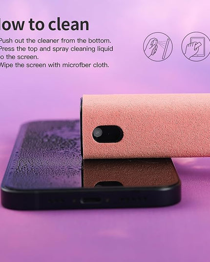 Touchscreen Screen Cleaner Kit 2 Pcs, Phone, Tablet and Car Screen Cleaner, Two in One Spray and Microfiber Cloth(2 Pack Pink)
