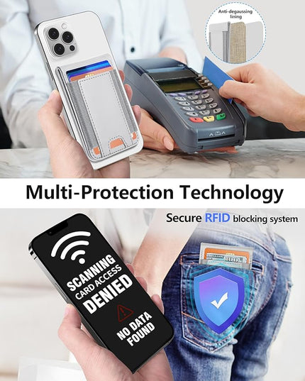 Phone Wallet Stick On, Upgraded Phone Wallet with Adjustable Stand, Open ID Window, 8-Card Holder, Stronger 3M Adhesive Credit Card Holder for Back of Phone Case, iPhone, Samsung and Android, Gray