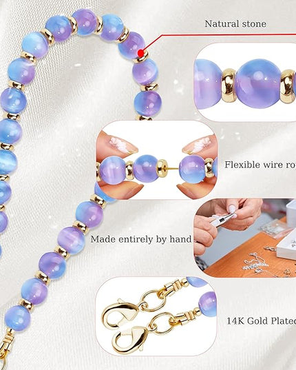 Marble Beaded Phone Wrist Strap,Detachable Phone Bracelet Strap with Tether Tab,Hands-Free Wristlet Strap (Purple Blue Cat's Eye)
